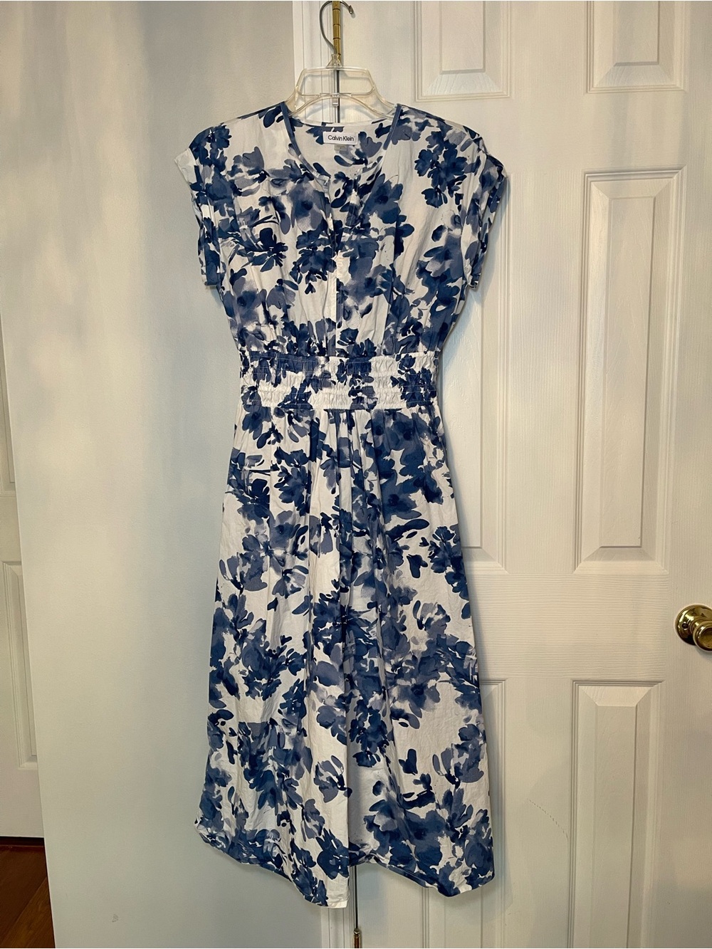 Calvin Klein Blue and White Floral Midi Dress